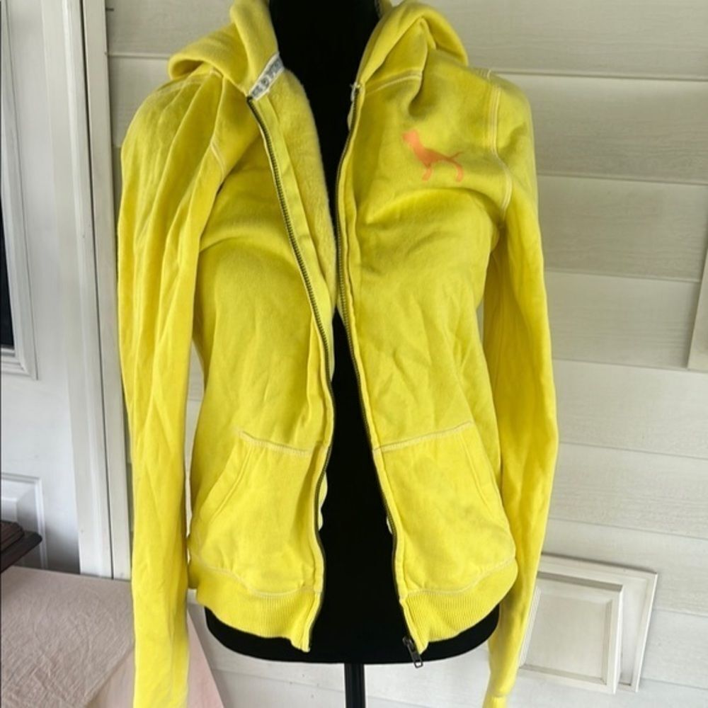 PINK Victorias Secret Yellow Hoodie Jacket Size Medium   E
